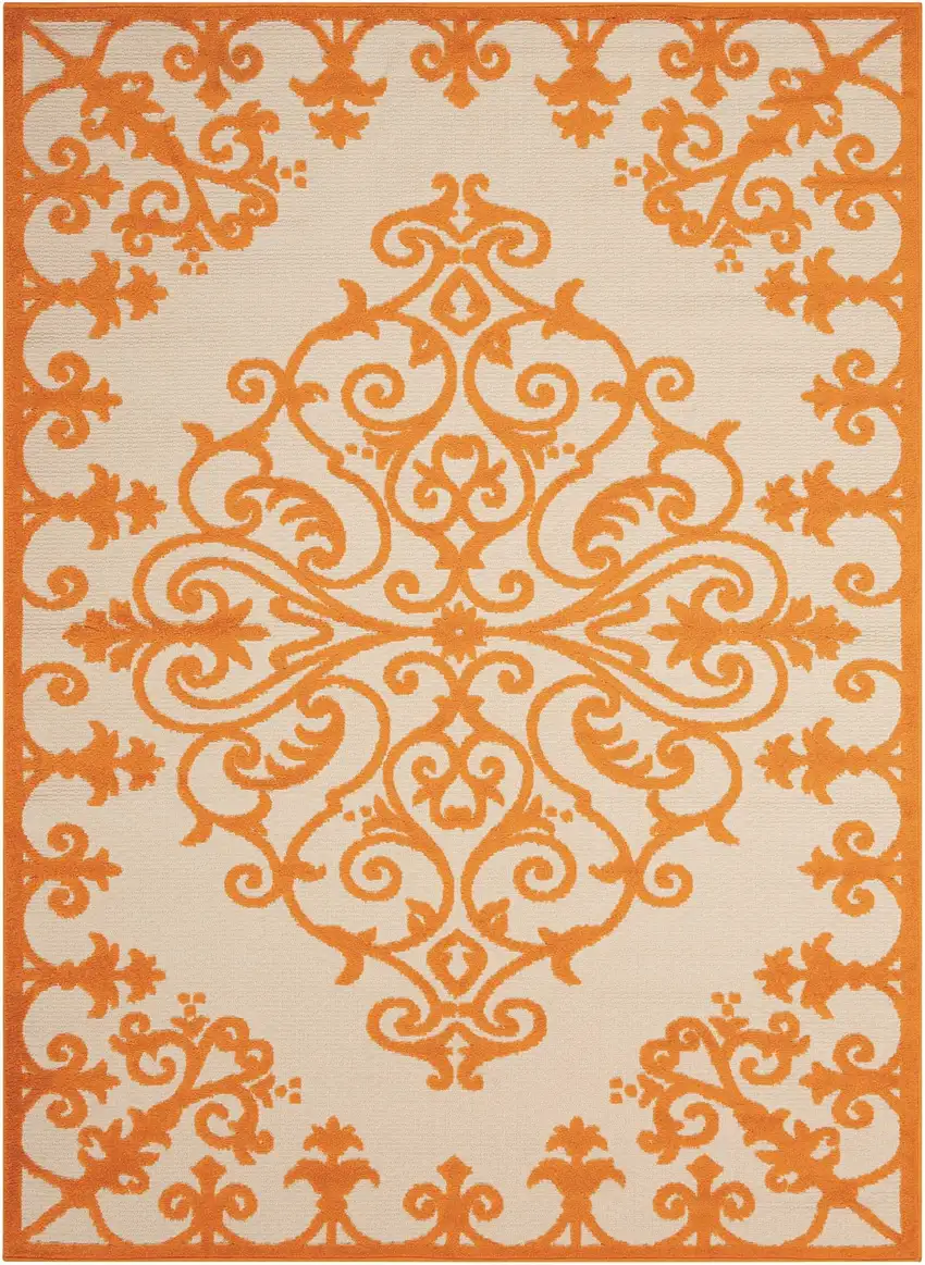 Orange Medallion Indoor Outdoor Area Rug Photo 1