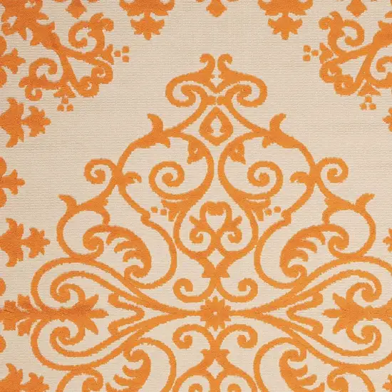 Orange And Ivory Damask Indoor Outdoor Area Rug Photo 4