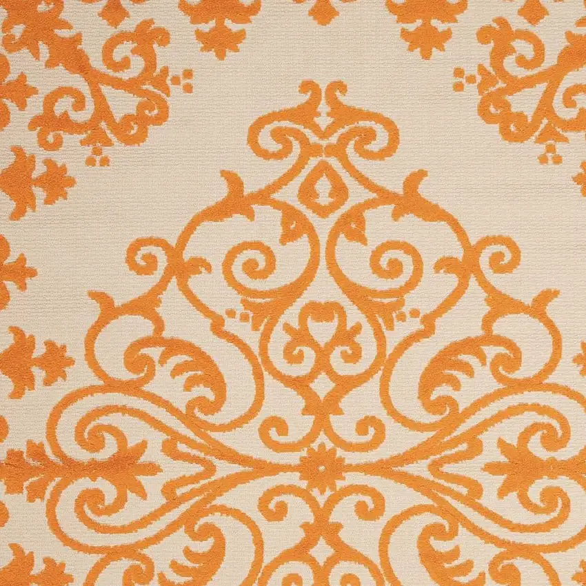 Orange And Ivory Damask Indoor Outdoor Area Rug Photo 4