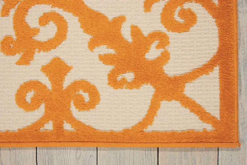 Orange And Ivory Damask Indoor Outdoor Area Rug Photo 5