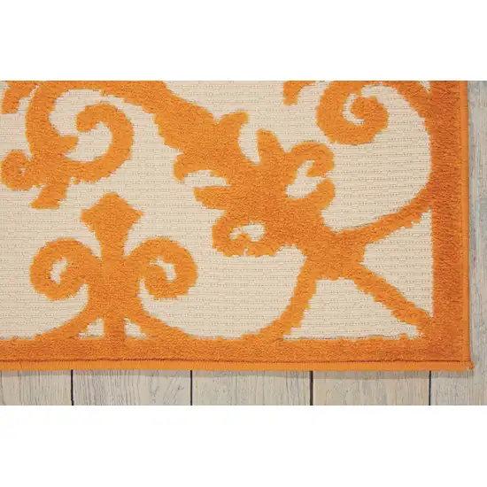 Orange And Ivory Damask Indoor Outdoor Area Rug Photo 5