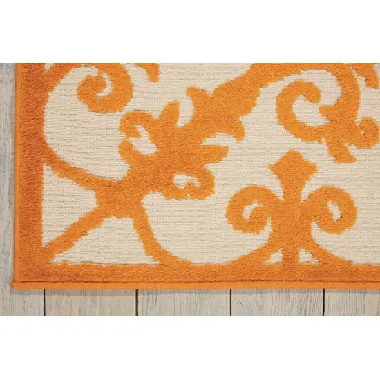 Orange And Ivory Damask Indoor Outdoor Area Rug Photo 9