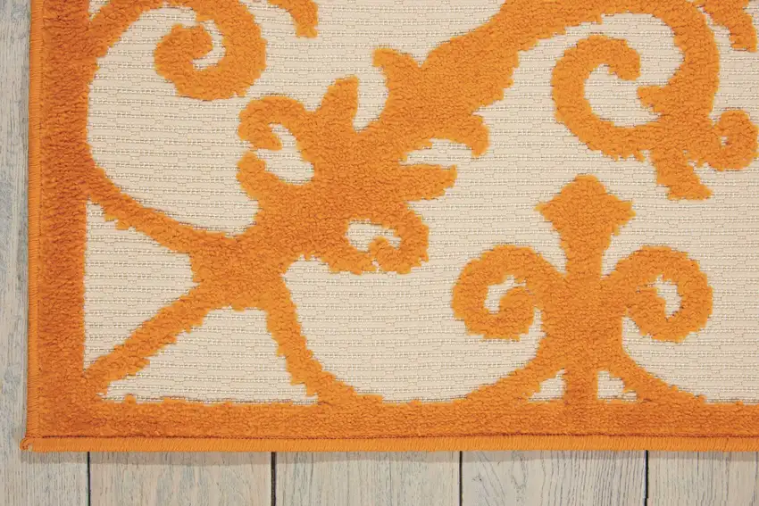 Orange And Ivory Damask Indoor Outdoor Area Rug Photo 9