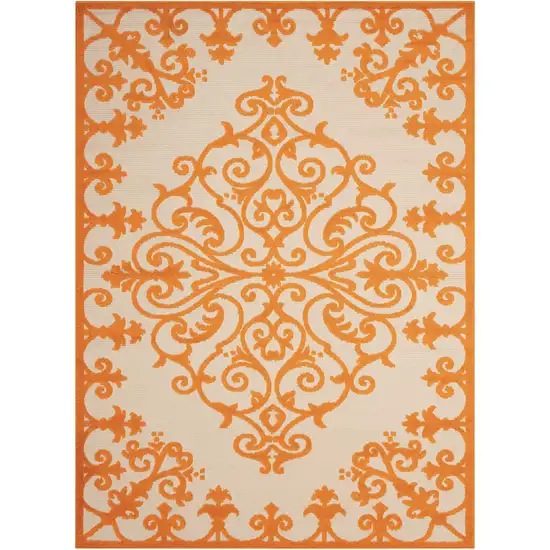 Orange And Ivory Damask Indoor Outdoor Area Rug Photo 2