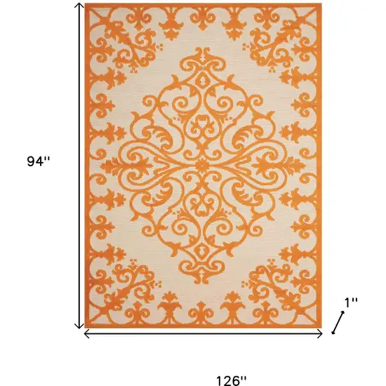 Orange And Ivory Damask Indoor Outdoor Area Rug Photo 3
