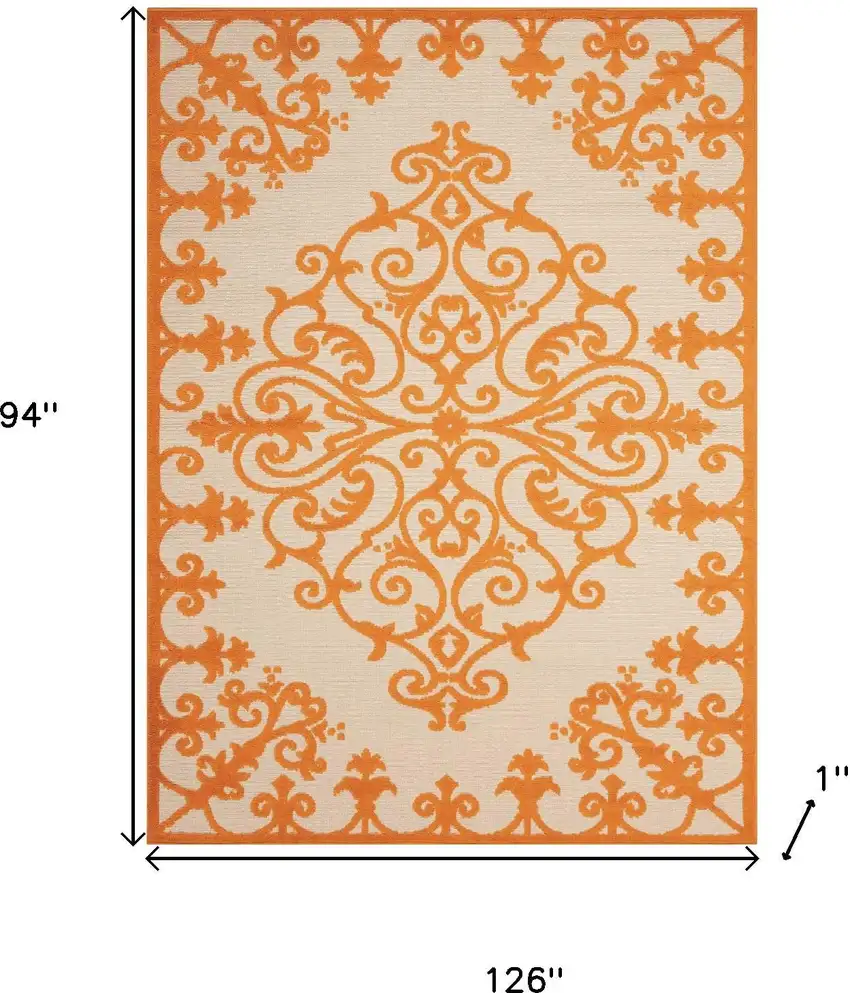 Orange And Ivory Damask Indoor Outdoor Area Rug Photo 3