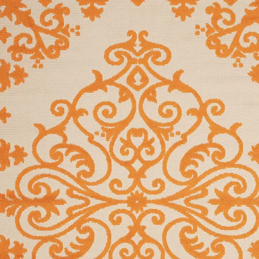 Orange And Ivory Damask Indoor Outdoor Area Rug Photo 5