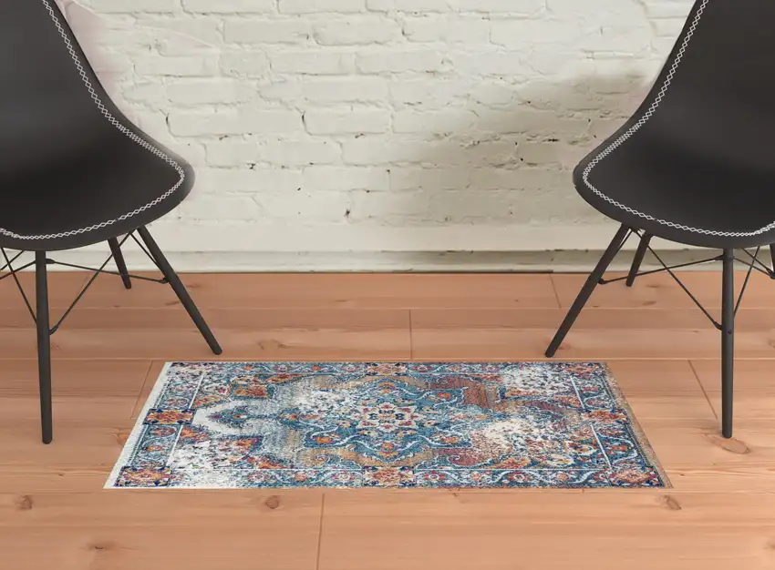 Orange Medallion Power Loom Area Rug Photo 3