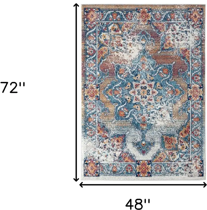 Orange Medallion Power Loom Area Rug Photo 6