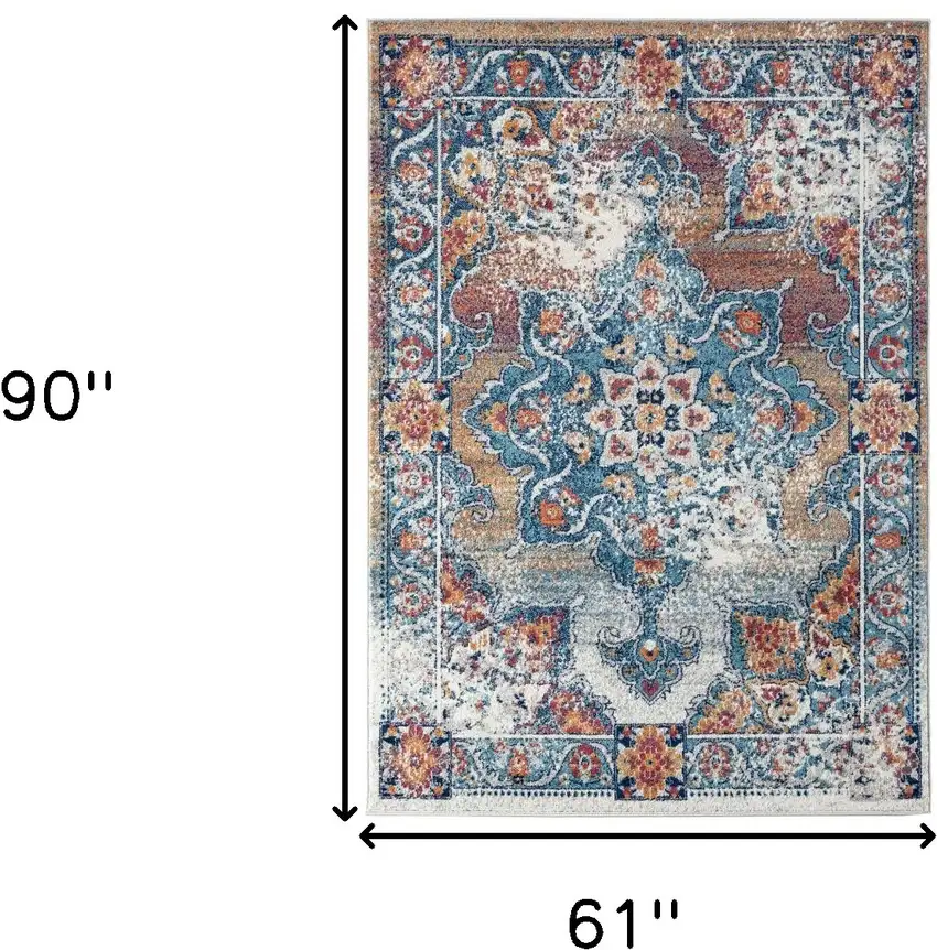 Orange Medallion Power Loom Area Rug Photo 6