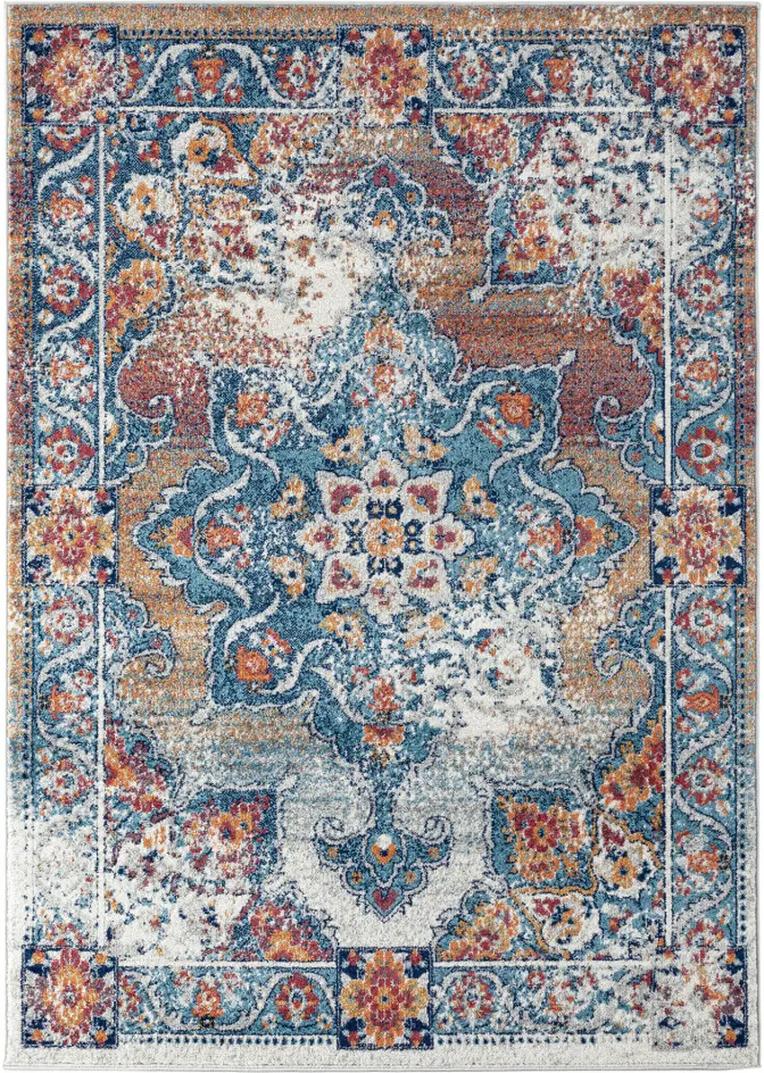 Orange Medallion Power Loom Area Rug Photo 1