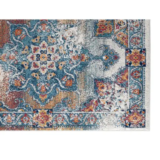6' Blue Red and Orange Medallion Power Loom Runner Rug Photo 4