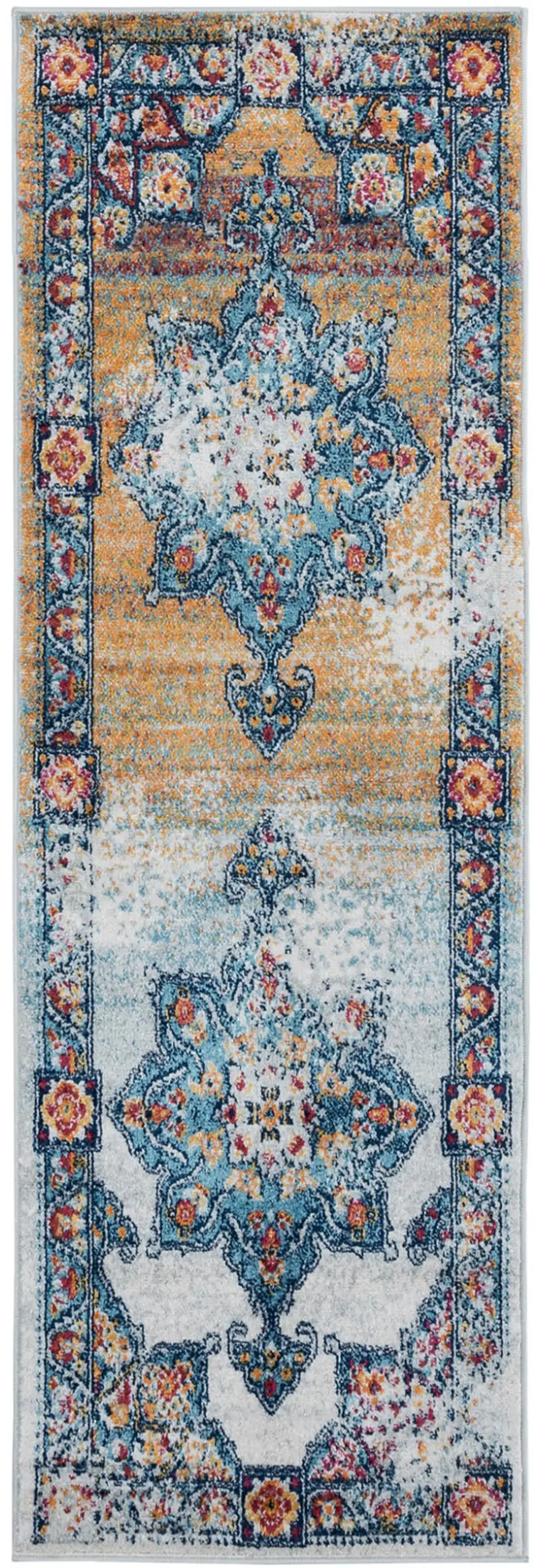 6' Blue Red and Orange Medallion Power Loom Runner Rug Photo 2