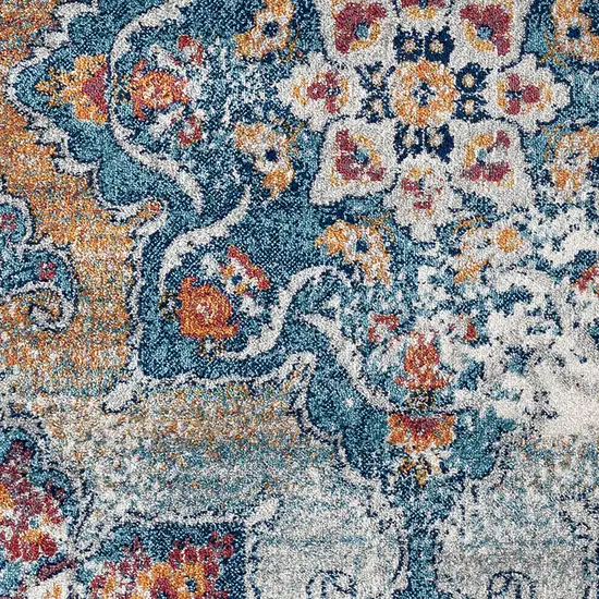 6' Blue Red and Orange Medallion Power Loom Runner Rug Photo 7