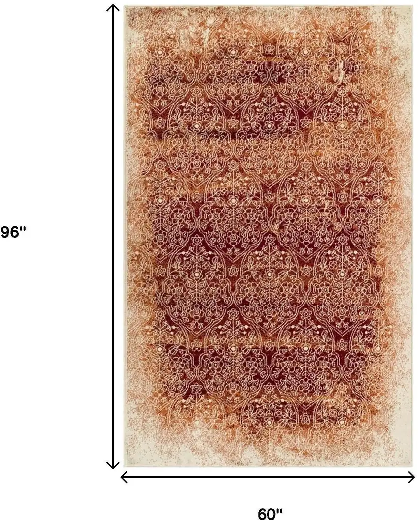Orange Red And Ivory Medallion Area Rug Photo 8