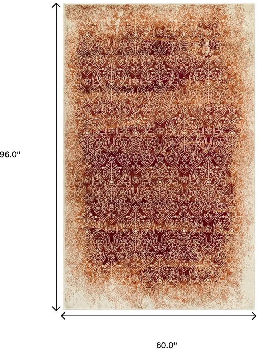 Orange Medallion Stain Resistant Area Rug Photo 7