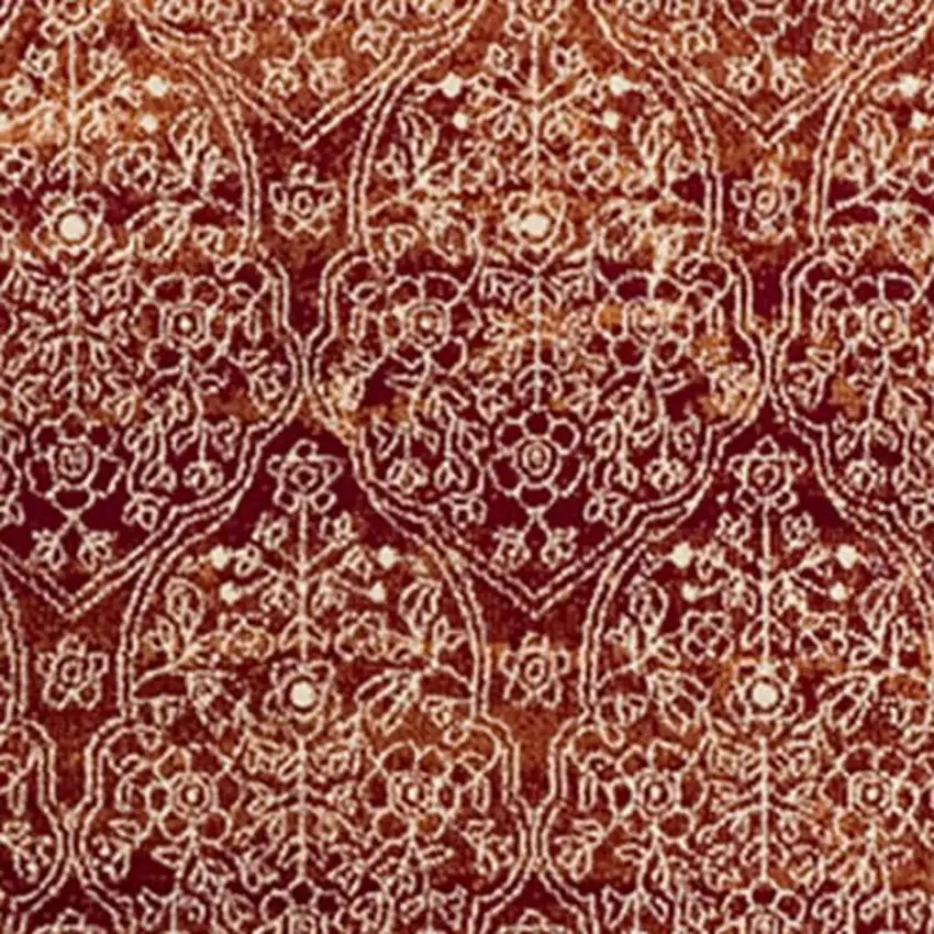 Orange Red And Ivory Medallion Area Rug Photo 6