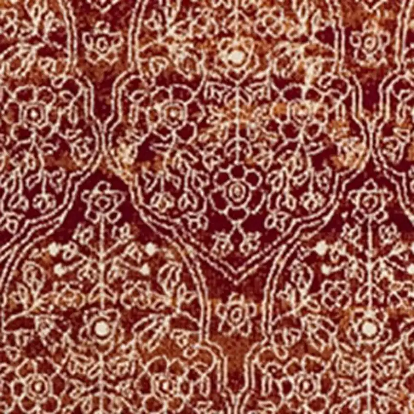 Orange Red And Ivory Medallion Area Rug Photo 5