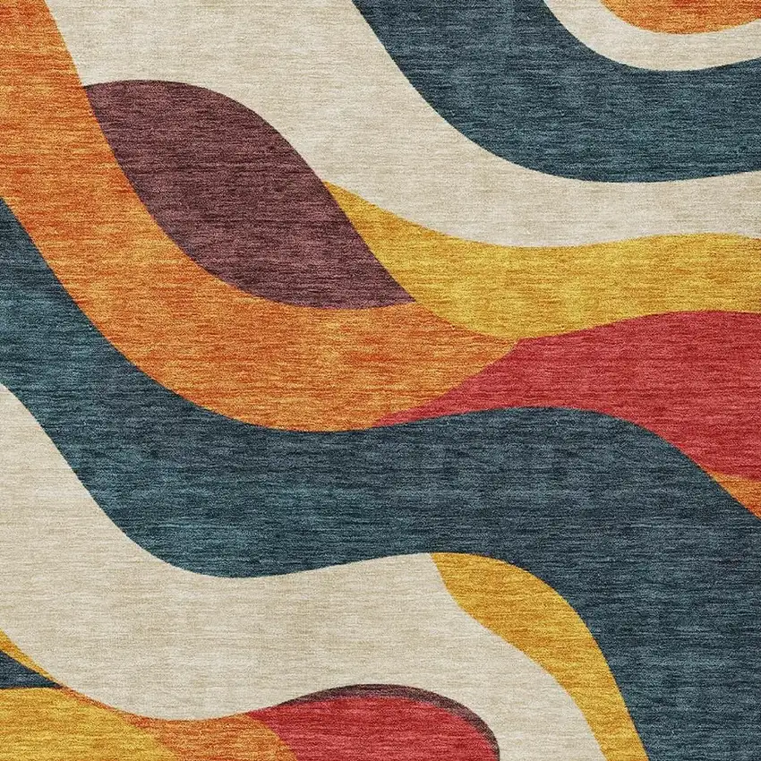 Orange Navy Blue And Ivory Abstract Washable Indoor Outdoor Area Rug Photo 7