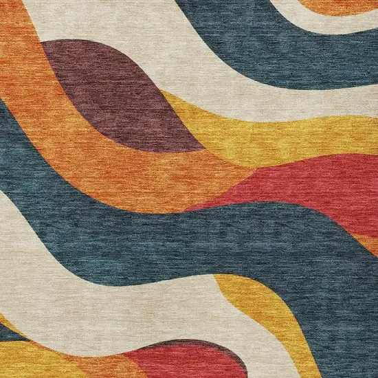 Orange Navy Blue And Ivory Abstract Washable Indoor Outdoor Area Rug Photo 6