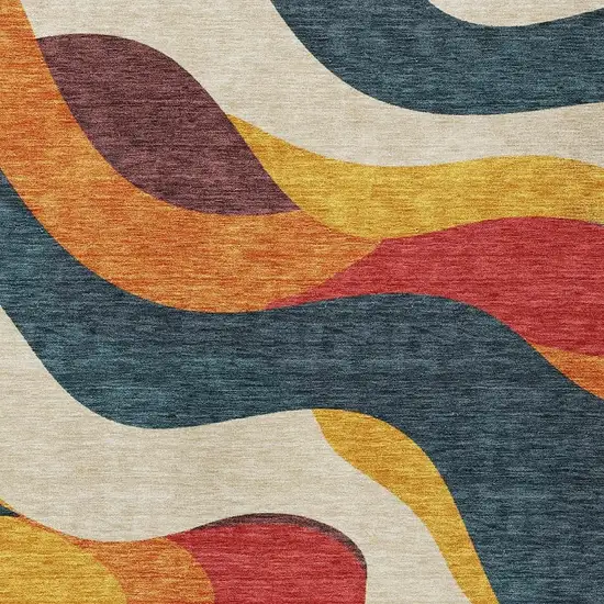 Orange Navy Blue And Ivory Abstract Washable Indoor Outdoor Area Rug Photo 6