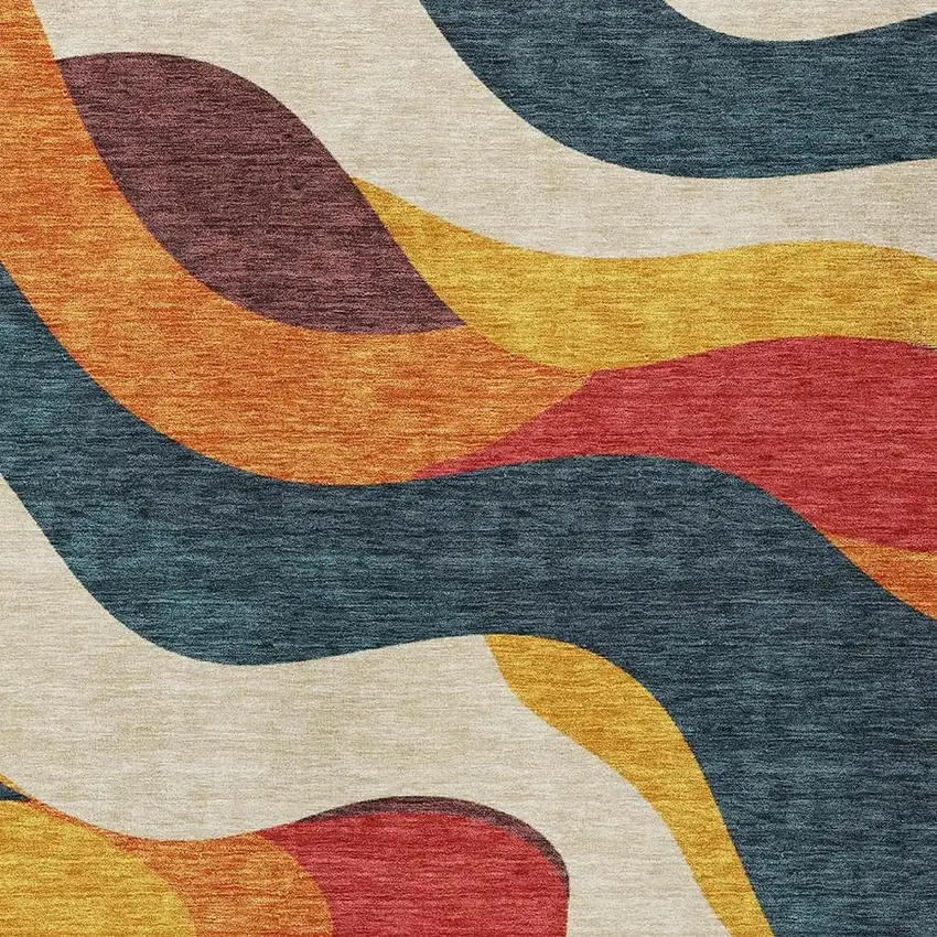 Orange Navy Blue And Ivory Abstract Washable Indoor Outdoor Area Rug Photo 6