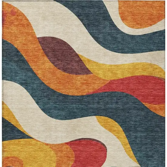 Orange Navy Blue And Ivory Abstract Washable Indoor Outdoor Area Rug Photo 5
