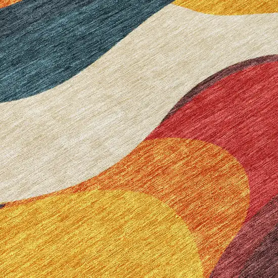 Orange Navy Blue And Ivory Abstract Washable Indoor Outdoor Area Rug Photo 6