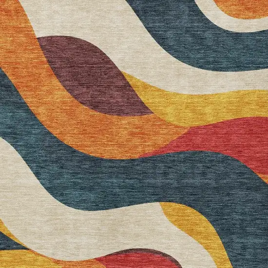 Orange Navy Blue And Ivory Abstract Washable Indoor Outdoor Area Rug Photo 7