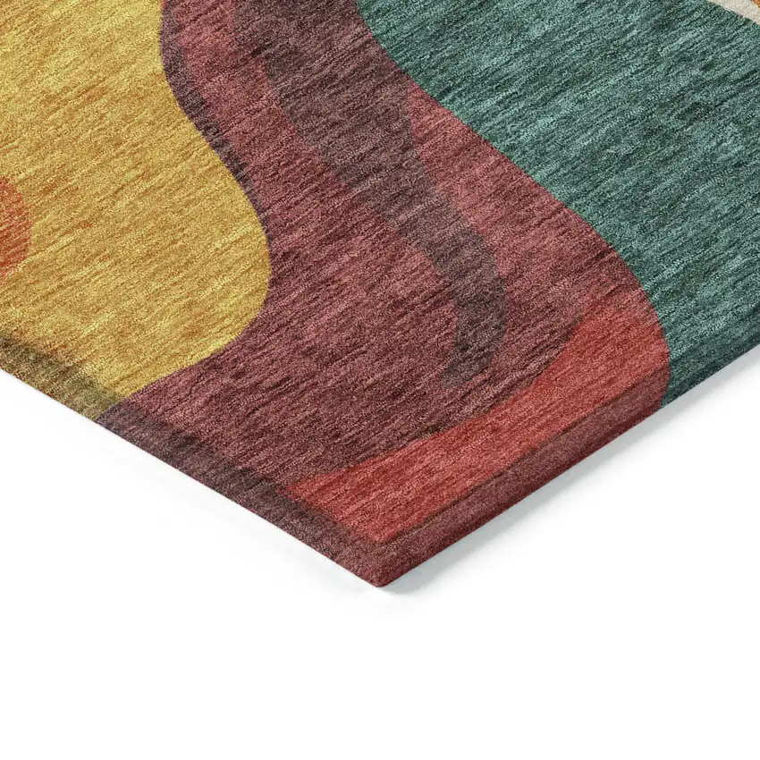 Orange Navy Blue And Ivory Abstract Washable Indoor Outdoor Area Rug Photo 5