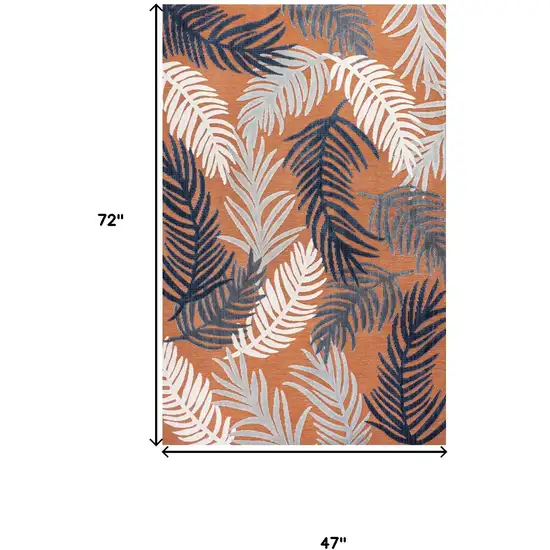 Orange Navy Blue And Ivory Floral Indoor Outdoor Area Rug Photo 5