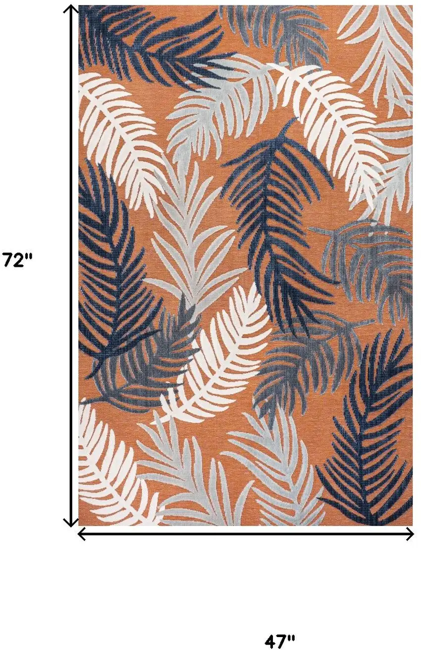 Orange Navy Blue And Ivory Floral Indoor Outdoor Area Rug Photo 5