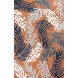 Photo of Orange Navy Blue And Ivory Floral Indoor Outdoor Area Rug