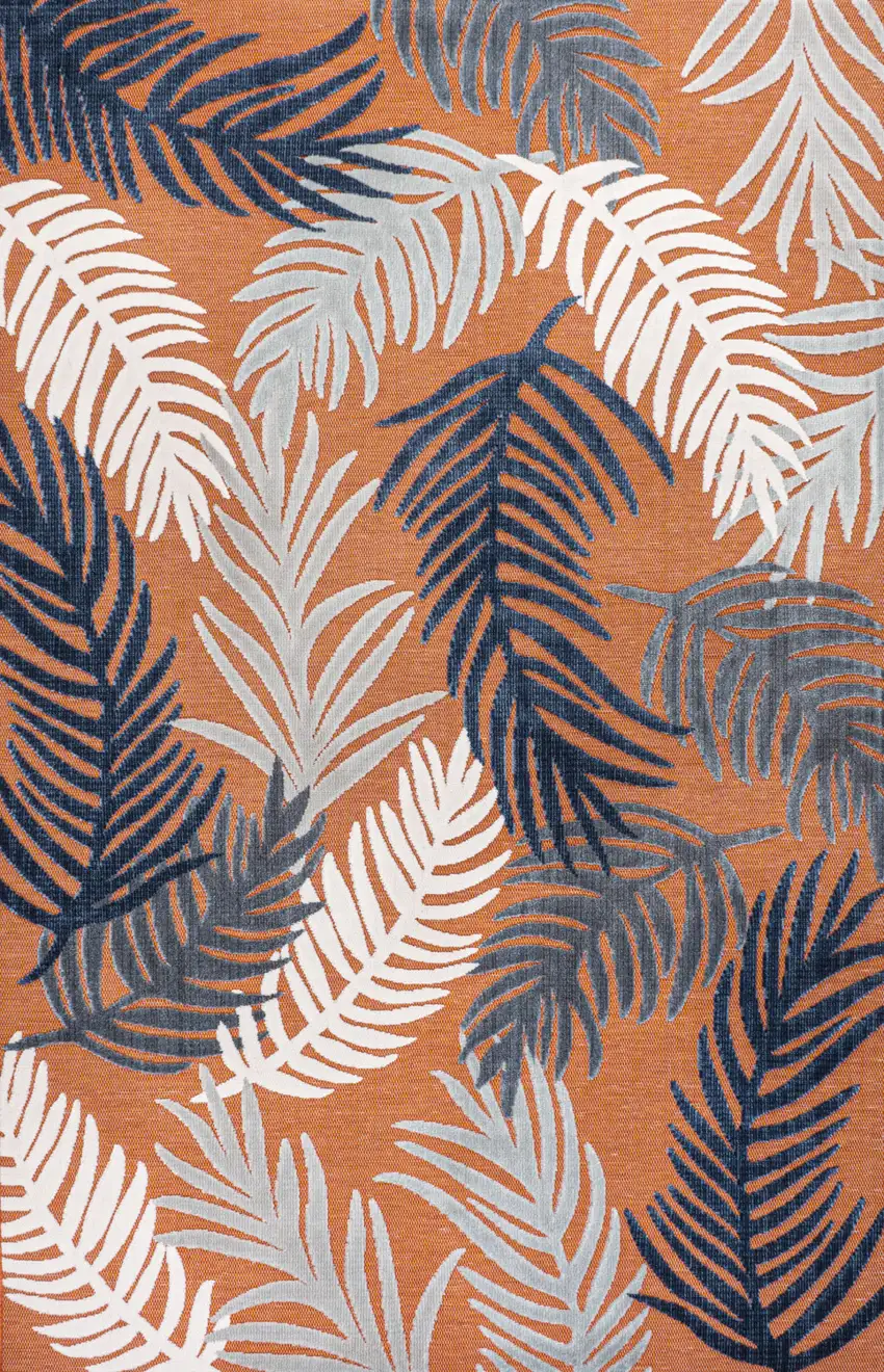 Orange Navy Blue And Ivory Floral Indoor Outdoor Area Rug Photo 1