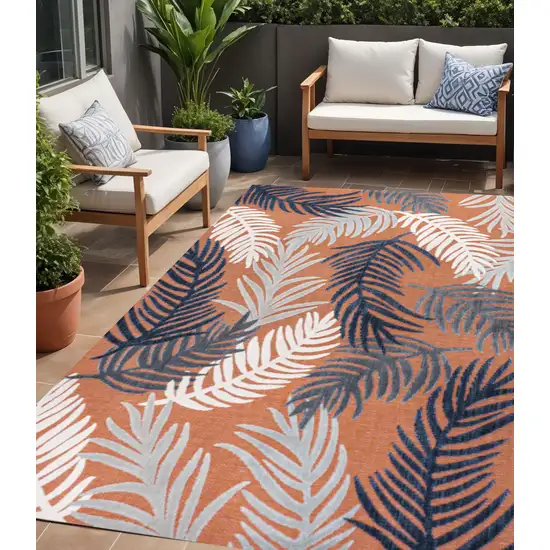 Orange Navy Blue And Ivory Floral Indoor Outdoor Area Rug Photo 1
