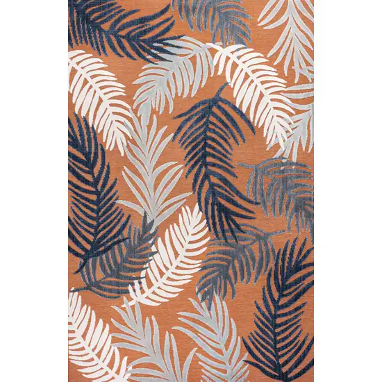 Orange Navy Blue And Ivory Floral Indoor Outdoor Area Rug Photo 1
