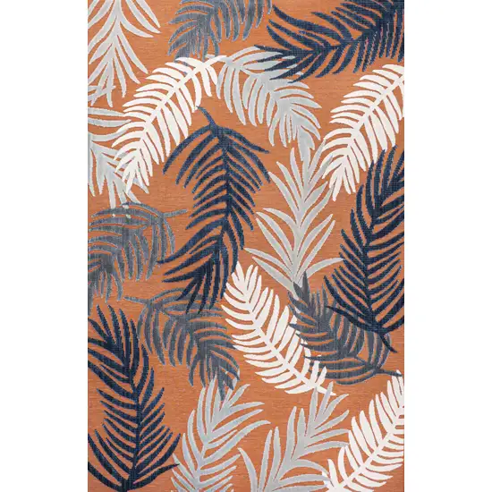 Orange Navy Blue And Ivory Floral Indoor Outdoor Area Rug Photo 3
