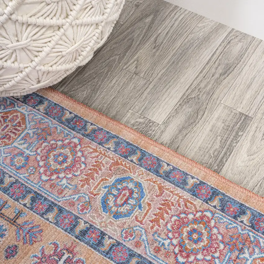 Orange Navy Blue And Ivory Medallion Washable Area Rug Photo 4