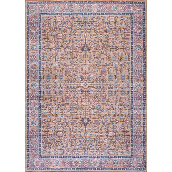 Orange Navy Blue And Ivory Medallion Washable Area Rug Photo 1