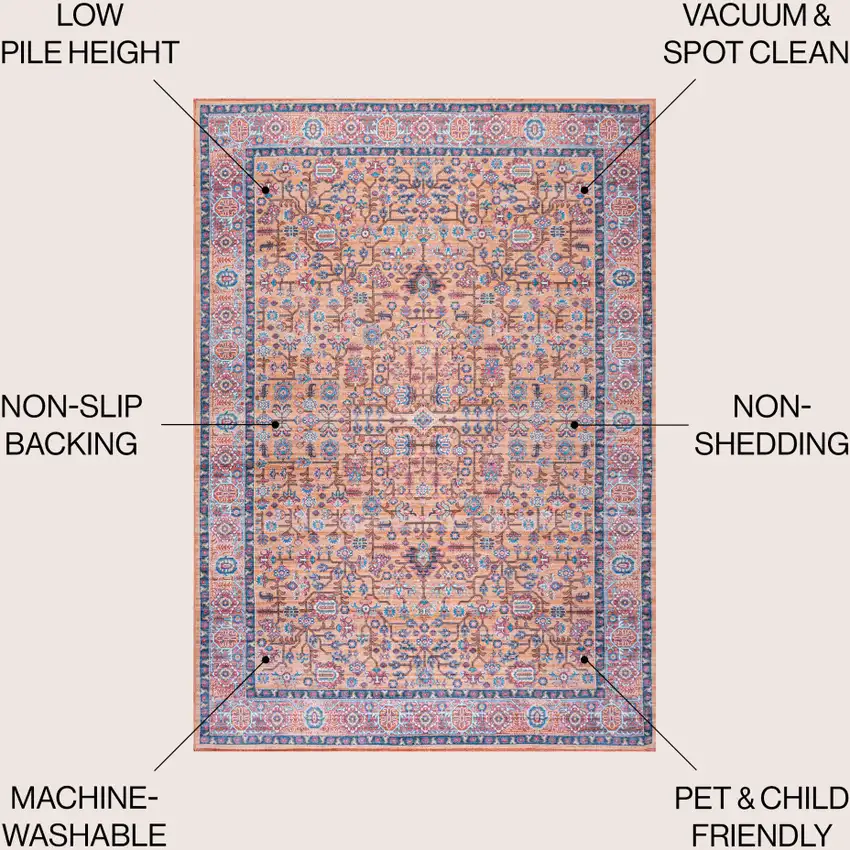 Orange Navy Blue And Ivory Medallion Washable Area Rug Photo 8