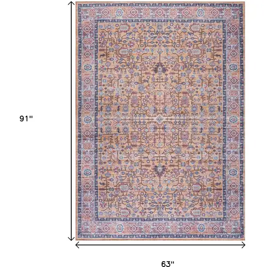 Orange Navy Blue And Ivory Medallion Washable Area Rug Photo 5
