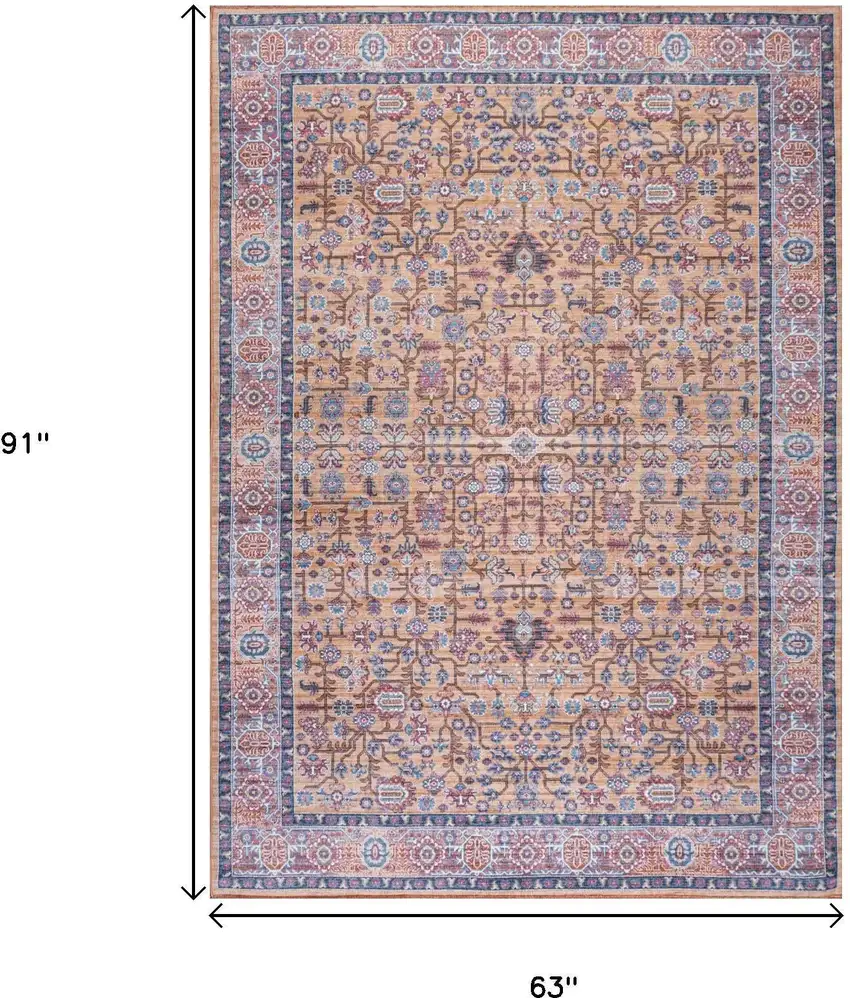 Orange Navy Blue And Ivory Medallion Washable Area Rug Photo 5