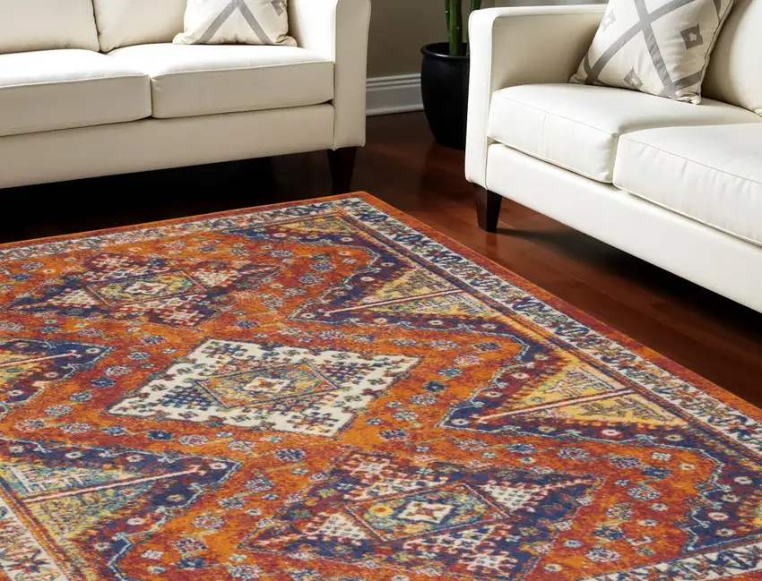 Orange Oriental Power Loom Area Rug Photo 1