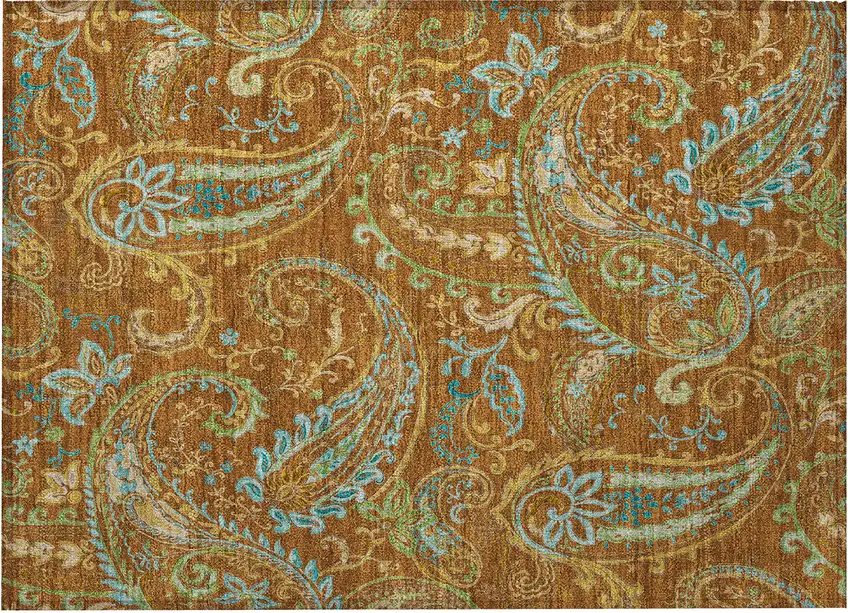 Orange Paisley Washable Non Skid Indoor Outdoor Area Rug Photo 4