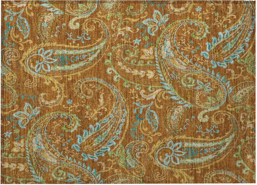 Orange Paisley Washable Non Skid Indoor Outdoor Area Rug Photo 5