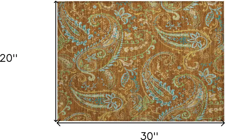 Orange Paisley Washable Non Skid Indoor Outdoor Area Rug Photo 3