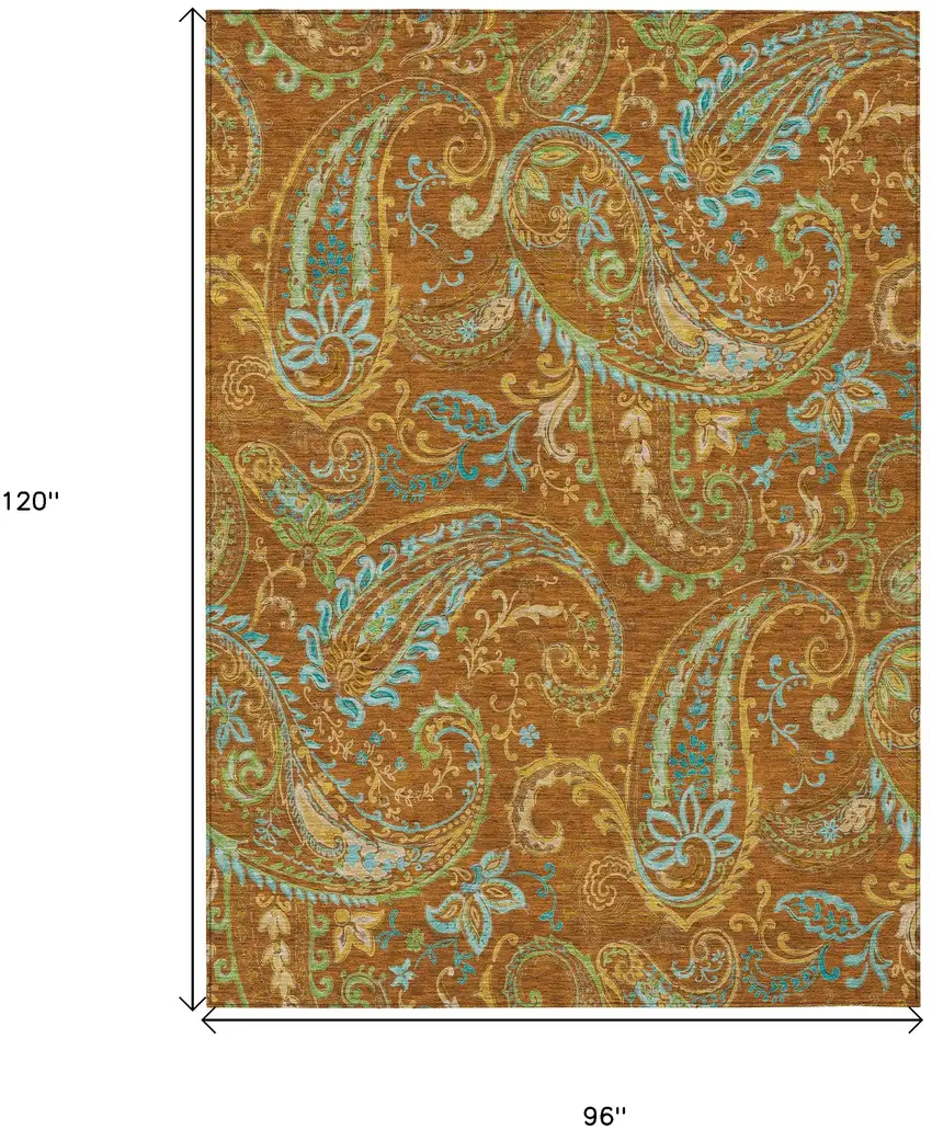 Orange Paisley Washable Non Skid Indoor Outdoor Area Rug Photo 3