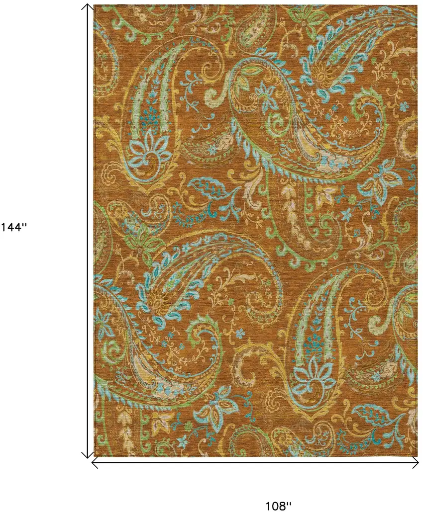 Orange Paisley Washable Non Skid Indoor Outdoor Area Rug Photo 3