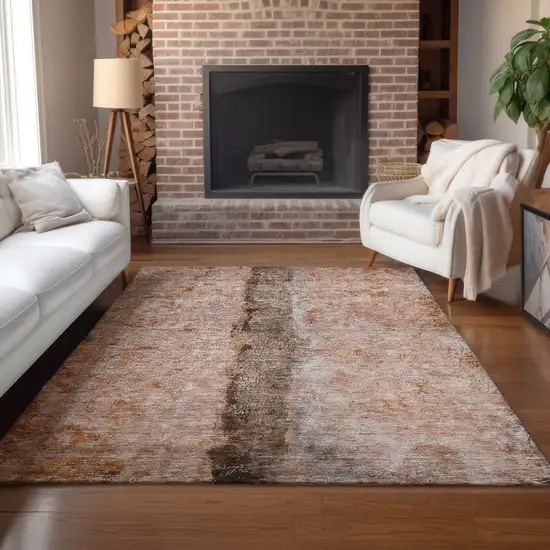 Orange Peach And Brown Abstract Washable Indoor Outdoor Area Rug Photo 8