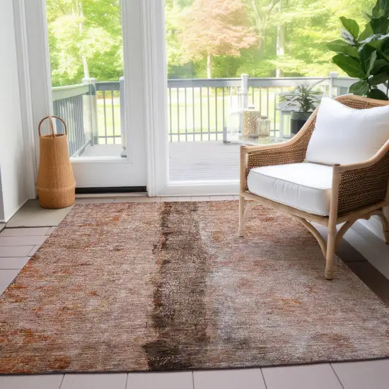 Orange Peach And Brown Abstract Washable Indoor Outdoor Area Rug Photo 9